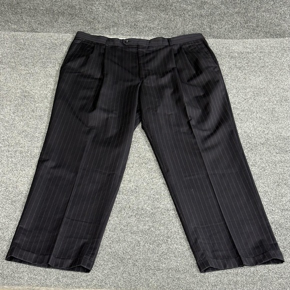Pinstripe Dress Pants Mens 40x31 Black Pleated Cuffed Slacks Classic Trousers - Picture 1 of 11